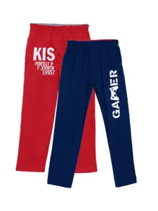 Fashionable Boys Pack Of 2 Red & Navy Blue Printed Relax-Fit Pure Cotton Track Pants