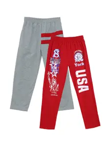 Fashionable Boys Pack Of 2 Grey & Red Typography Printed Pure Cotton Track Pants