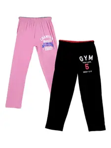 Fashionable Boys Pack Of 2 Pink & Black Printed Relax-Fit Pure Cotton Track Pants