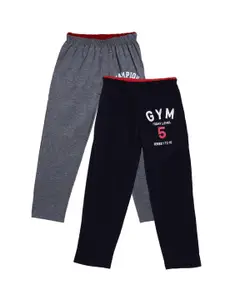 Fashionable Boys Pack Of 2 Charcoal Grey & Navy Blue Solid Pure Cotton Relaxed-Fit Track Pants