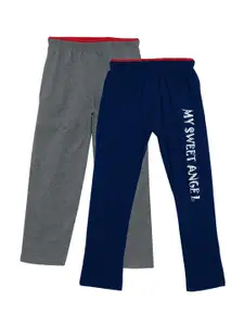Fashionable Boys Pack Of 2 Charcoal & Navy Blue Pure Cotton Relaxed Fit Track Pants