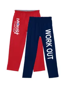 Fashionable Boys pack of 2  Red & Navy-Blue Printed Relaxed-Fit Pure Cotton Track Pants