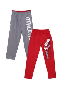 Fashionable Boys Pack Of 2 Grey & Red Printed Relax-Fit Pure Cotton Track Pants