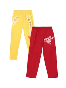 Fashionable Boys Pack Of 2 Red & Yellow Printed Relax-Fit Pure Cotton Track Pants