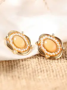 SOHI Women Gold-Plated & White Square Studs Earrings