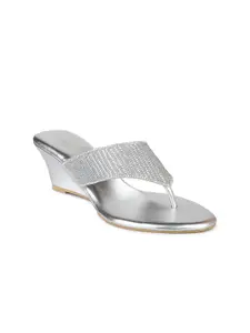 Inc 5 Silver-Toned Embellished Wedge Heels