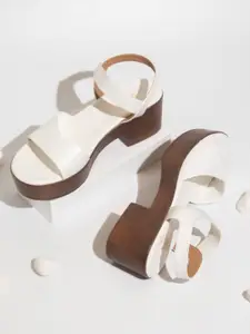 Inc 5 Women White & Brown Block Sandals