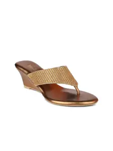 Inc 5 Gold-Toned Embellished Wedge Heels