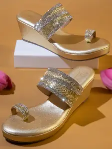 Inc 5 Gold-Toned Wedge Sandals