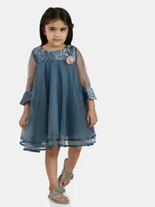 Peppermint Girls Blue Embellished Net A-Line Dress