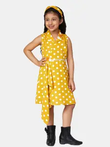 Peppermint Girls Mustard Yellow Polka Dots Printed Wrap Dress