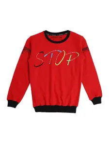 earth conscious Boys Red & Black Typography Printed Cotton T-shirt