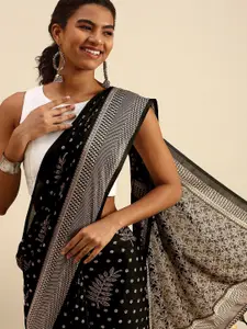 RACHNA Black & Beige Ethnic Motifs Print Saree