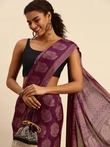 RACHNA Purple Ethnic Motifs Chiffon Saree