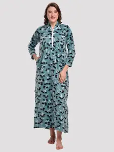 CIERGE Green Printed Wool Maxi Nightdress