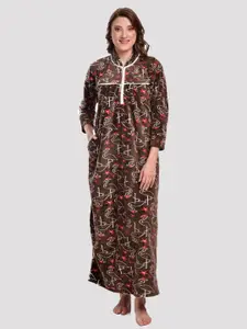 CIERGE Women Brown Printed Maxi Nightdress CIERGE BROWN ANIMAL WOOL NTY