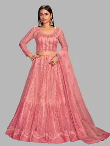 Warthy Ent Pink Embroidered Thread Work Semi-Stitched Lehenga & Unstitched Blouse With Dupatta