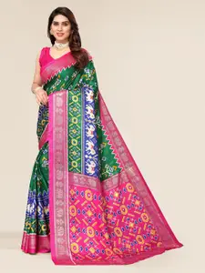 Winza Designer Navy Blue & Green Zari Silk Cotton Mysore Silk Saree