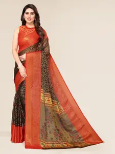 Winza Designer Black & Red Floral Zari Brasso Bhagalpuri Saree