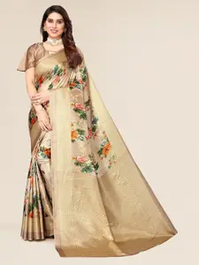 Winza Designer Brown & Green Floral Zari Silk Cotton Mysore Silk Saree
