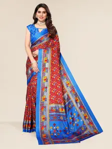 Winza Designer Maroon & Blue Bandhani Zari Silk Cotton Fusion Mysore Silk Saree