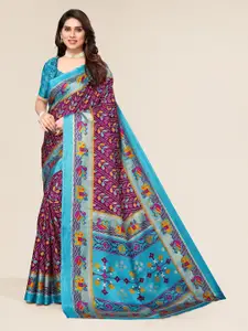 Winza Designer Magenta & Blue Ethnic Motifs Silk Cotton Mysore Silk Saree