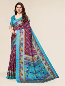 Winza Designer Magenta & Blue Ethnic Motifs Silk Cotton Mysore Silk Saree