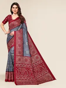 Winza Designer Grey & Maroon Bandhani Silk Cotton Mysore Silk Saree