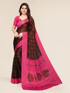 Winza Designer Black & Pink Floral Zari Brasso Bhagalpuri Saree