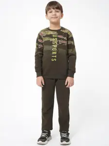 Sweet Dreams Boys Olive-Green Graphic-Printed Tracksuits