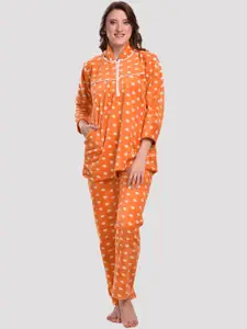 CIERGE Women Orange & White Printed Night suit
