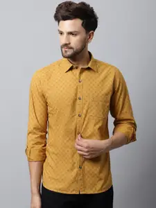 Cantabil Men Mustard Printed Cotton Casual Shirt
