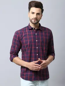 Cantabil Men Navy Blue & Red Tartan Checks Cotton Casual Shirt