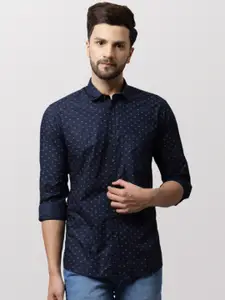 Cantabil Men Navy Blue Printed Casual Shirt