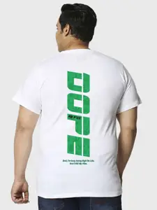 Bewakoof Plus Men Plus Size White & Green Placement Print Cotton T-shirt