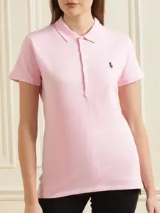 Polo Ralph Lauren Women Pink Polo Collar Cotton T-shirt