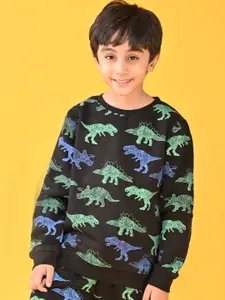 Anthrilo Boys Black Fleece Printed Sweatshirt