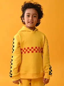 Anthrilo Boys Yellow Fleece Printed Hooded Sweatshirt