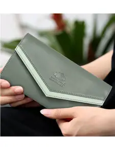 THE CLOWNFISH Women Olive Green Two Fold Wallet