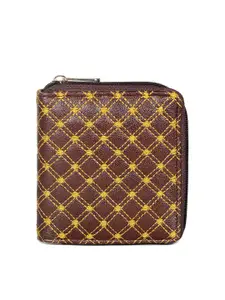 THE CLOWNFISH Women Yellow & Brown Geometric Embroidered Zip Around Wallet