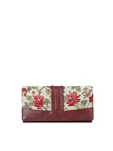 THE CLOWNFISH Women Off White & Maroon Floral Printed Envelope