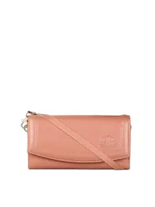 THE CLOWNFISH Women Peach Solid Synthetic Leather Envelope