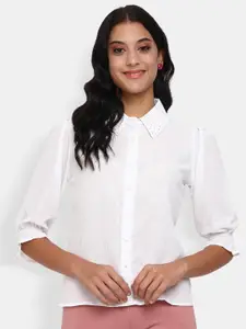 V-Mart Women White Georgette Shirt Style Top