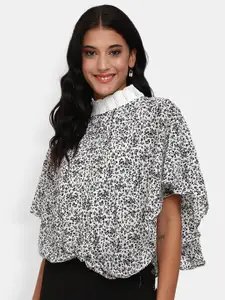 V-Mart Women White & Black Floral Print Pure Cotton Top