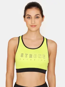 Zelocity by Zivame Yellow & Black Graphic Workout Sports Bra