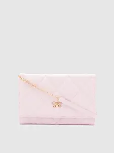 Globus Women Nude-Coloured & Gold-Toned Quilted PU Envelope Wallet