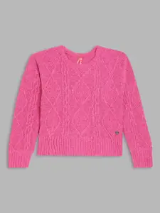 Blue Giraffe Girls Pink Cable Knit Wool Pullover Sweater
