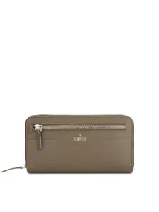 THE CLOWNFISH Women Olive Green Leather Zip Around Wallet