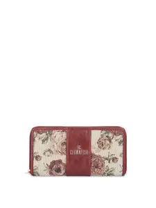 THE CLOWNFISH Women Brown & Beige Floral Printed Zip Around Wallet