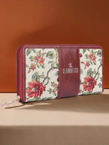 THE CLOWNFISH Aria Women Off White & Red Floral Printed Zip Around Wallet